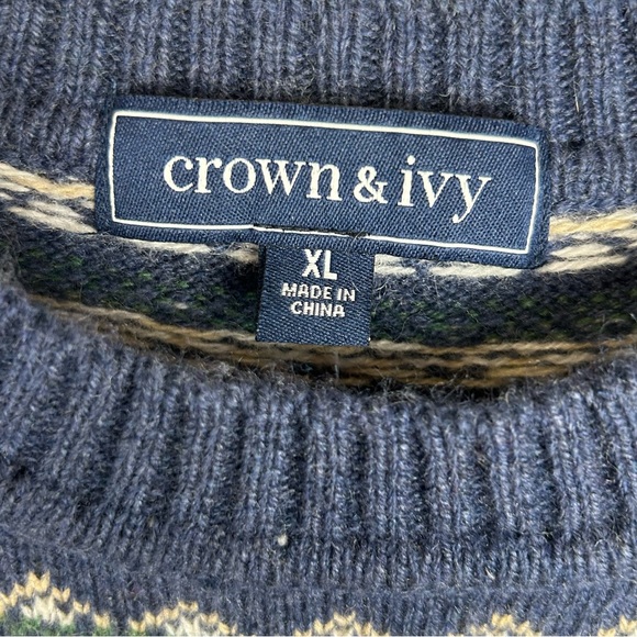 Crown & Ivy Men's Hound Christmas Tree Fairisle Crew Neck Sweater sz XL Holiday - Picture 2 of 12